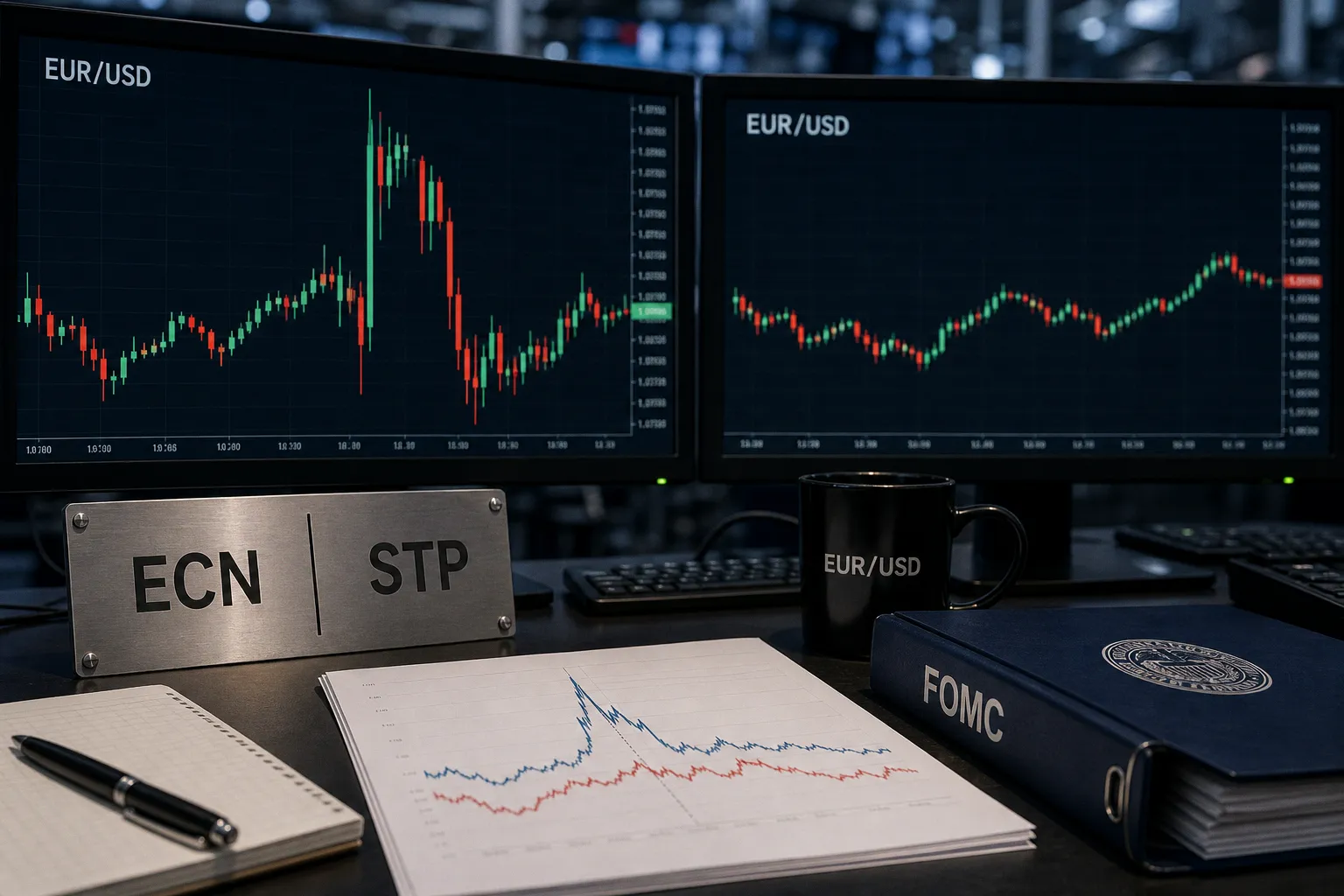 Compare ECN vs STP spreads for EUR/USD during news